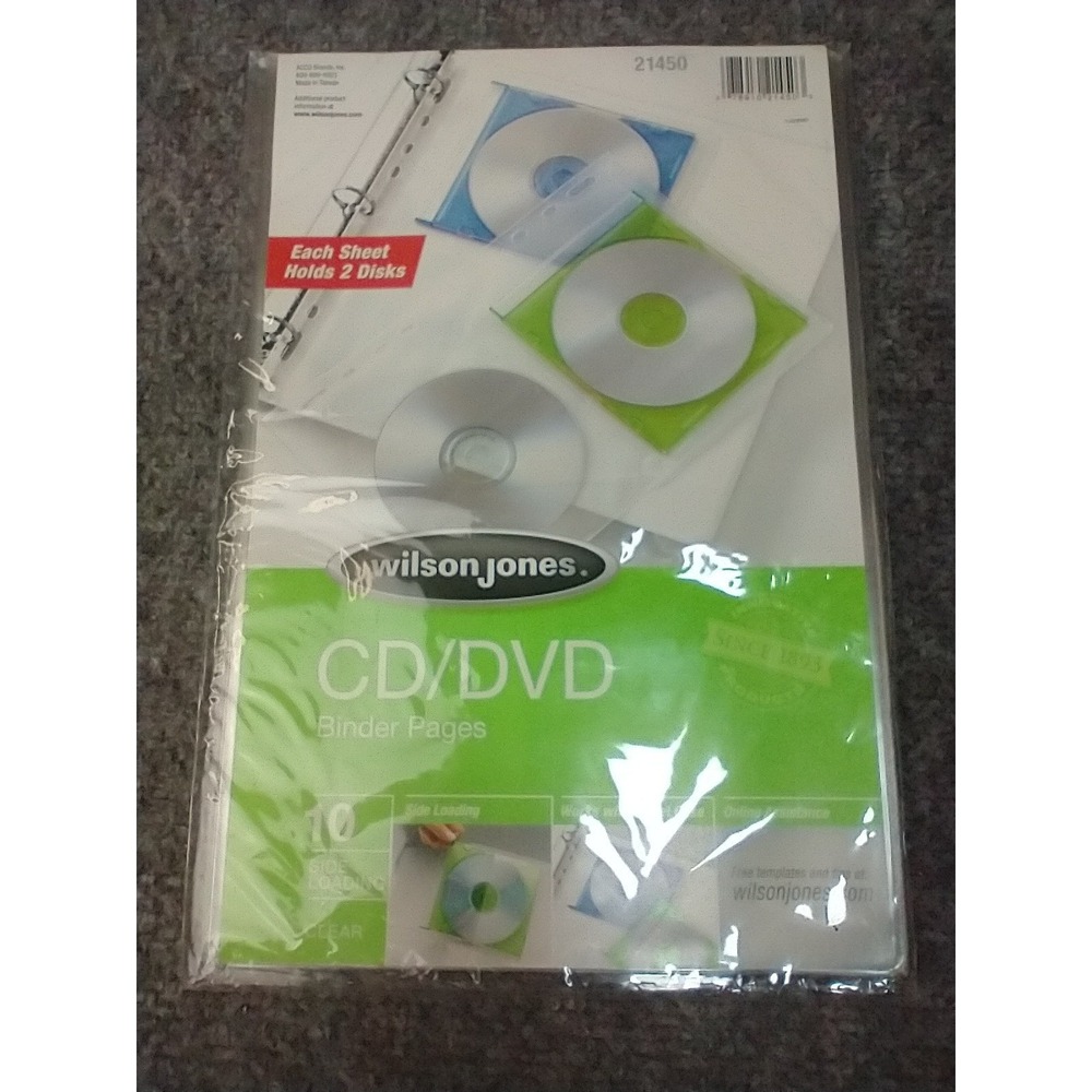 Wilson Jones CD DVD Binder Pages 10 Pack Clear Side Loading 21450 Holds 20 Discs